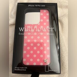 Wildflowers Pink and White Polka Dot iPhone 16 Pro Case